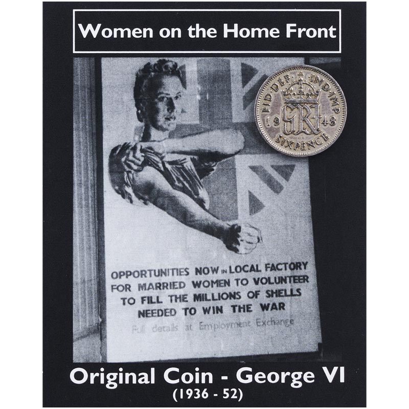 second world war original George VI 1948 sixpence women on the homefront commemorative coin packaging